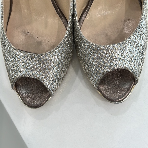 JIMMY CHOO SILVER SEQUIN EVENING PLATFORM SLINGBACK OPEN TOE HEELS SIZE 40 (9) - Picture 11 of 12